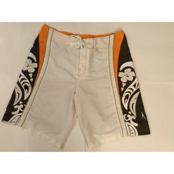 SPEEDO MEN'S BOARD SHORTS SWIM TRUNKS SIZE 36 WHITE HAWAIIAN FLORAL - Picture 1 of 7